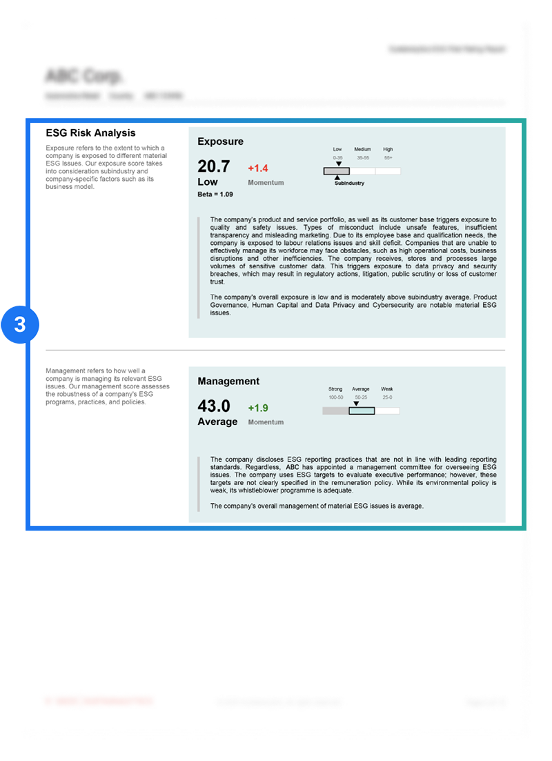 ESG Risk ratings report showcasing company analysis